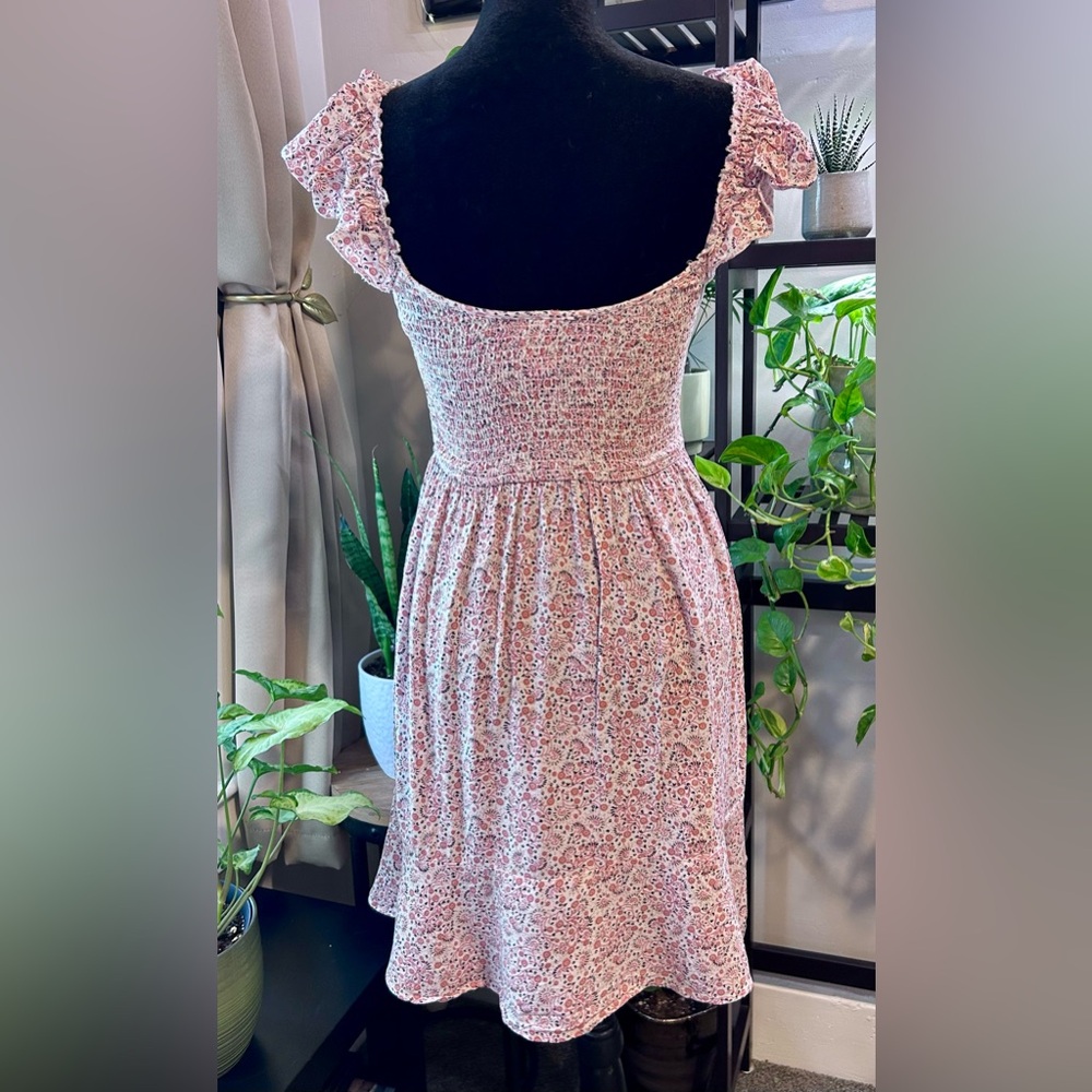 Japna Pink Floral Smocked Mini Dress with Ruffle Straps - Picture 2 of 4